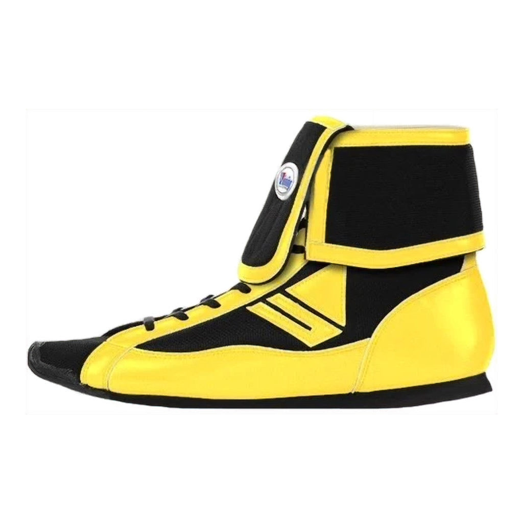 Winning Mid-Cut Fold Type boxing boots in black and yellow