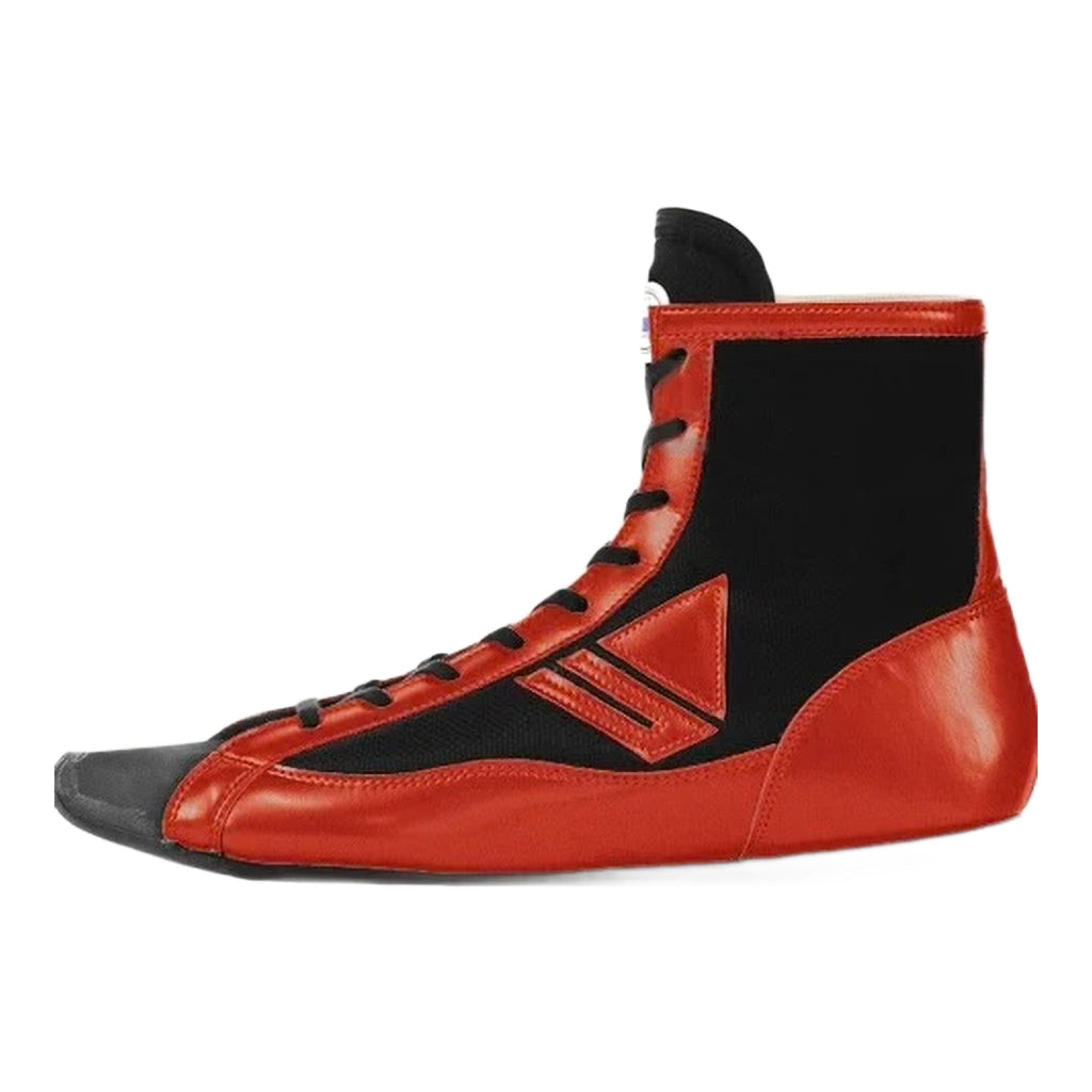 Winning Mid-Cut Fold Type boxing boots black and red, side profile