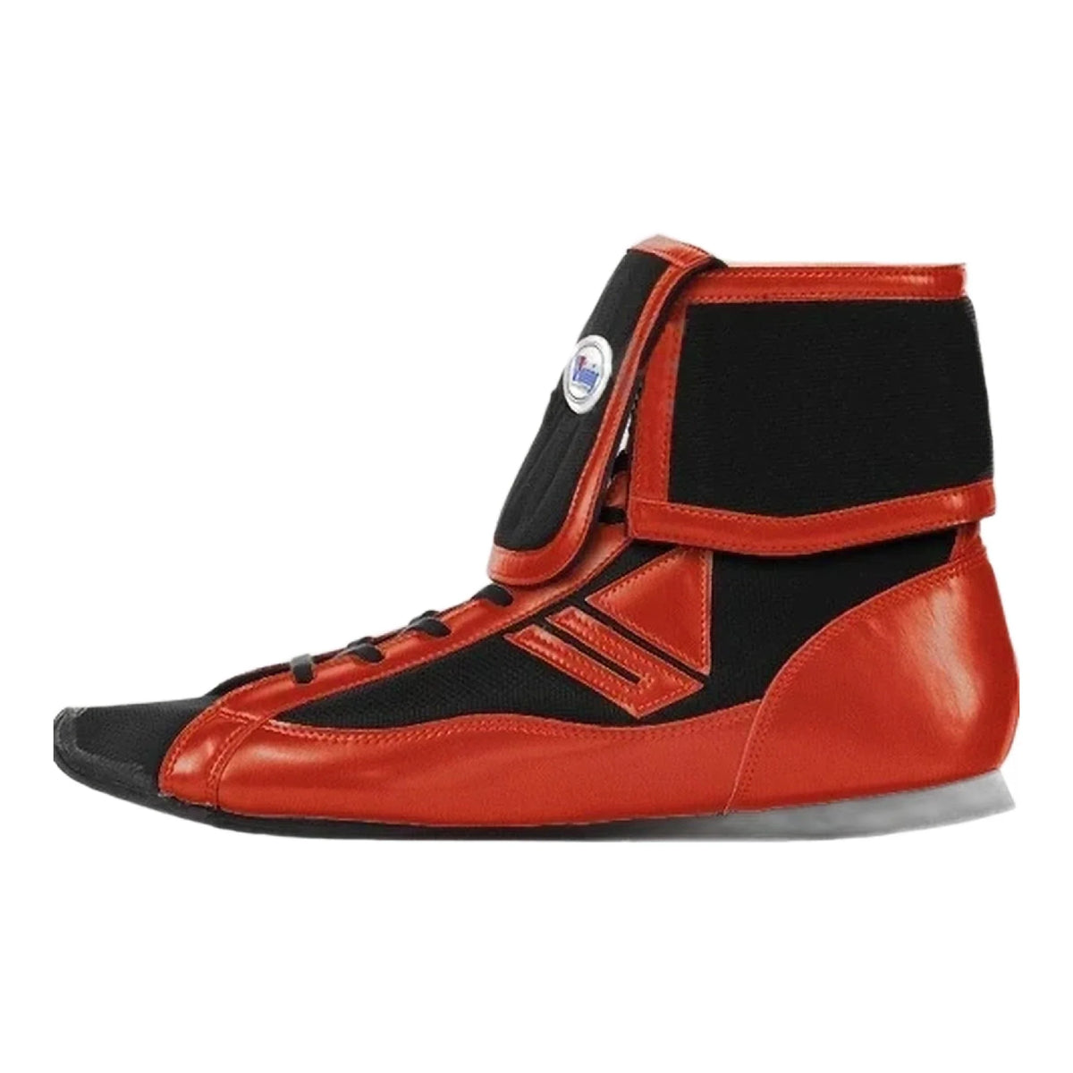 Winning Mid-Cut Fold Type boxing boots in black and red, fold collar detail