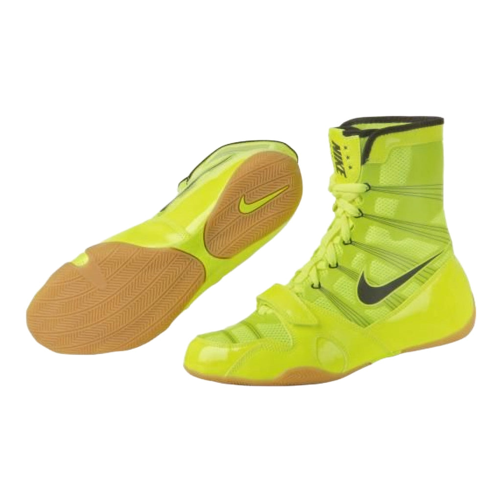 Nike HyperKO 1 Volt Yellow boxing shoe pair, additional angle view