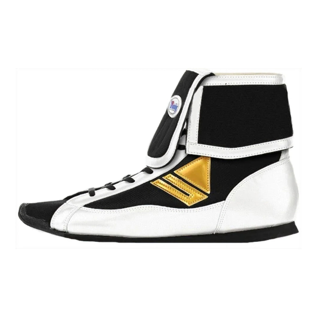 Winning RS-003 boxing boots in white and gold, high-top silhouette