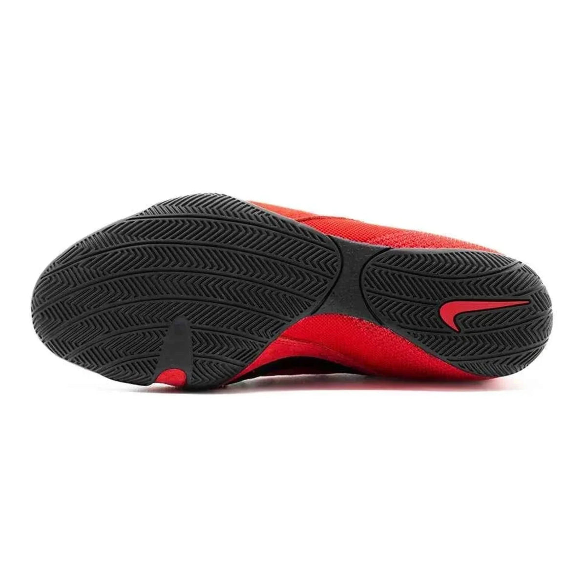 Red and black Nike Machomai 2 boxing shoe with visible brand logo detail