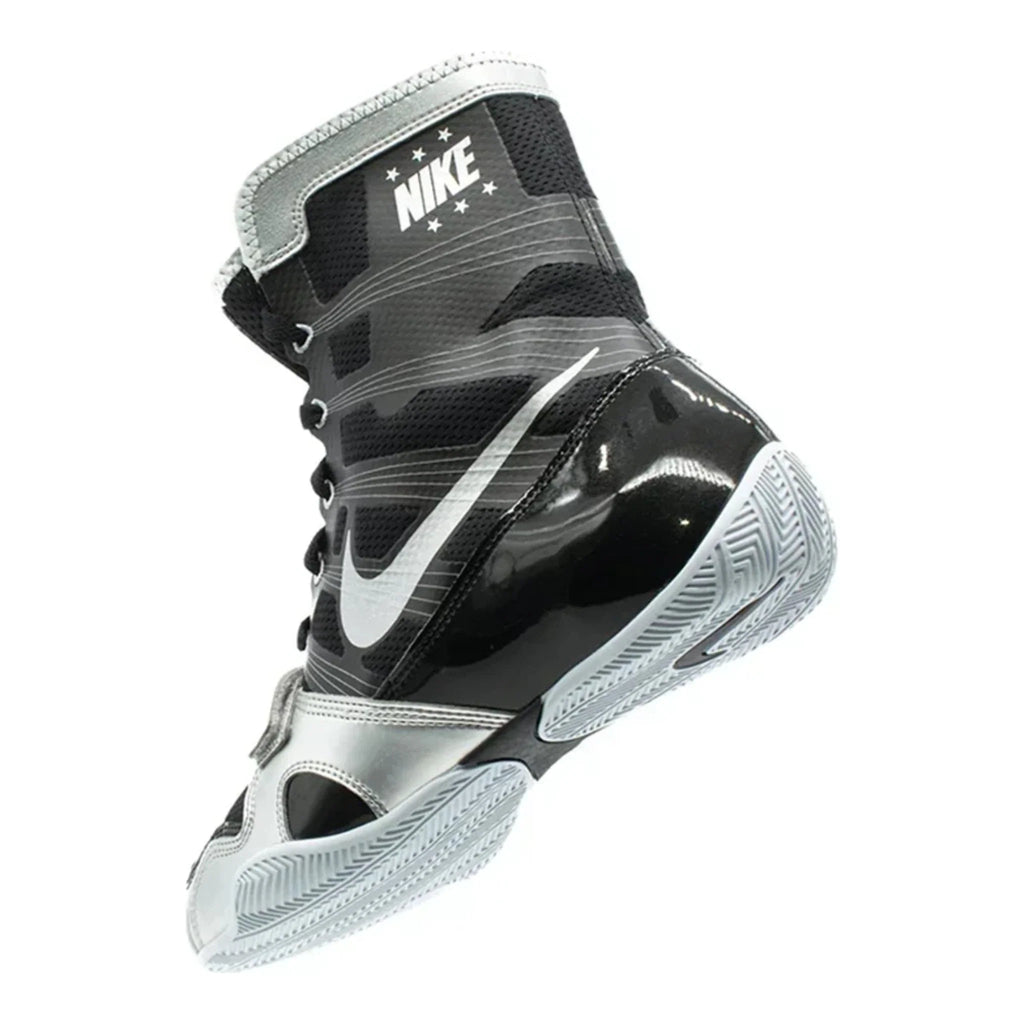 Nike HyperKO 1 Black/Silver boxing shoe, side profile on white background