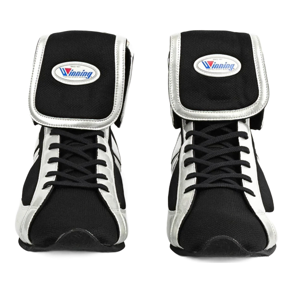 Winning RS-100 mid-cut boxing boots in black and white, additional view