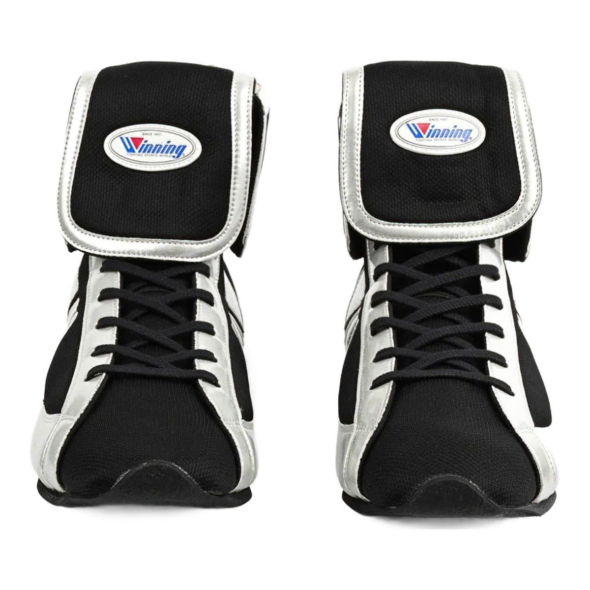 Winning RS-100 mid-cut boxing boots in black and white, additional view