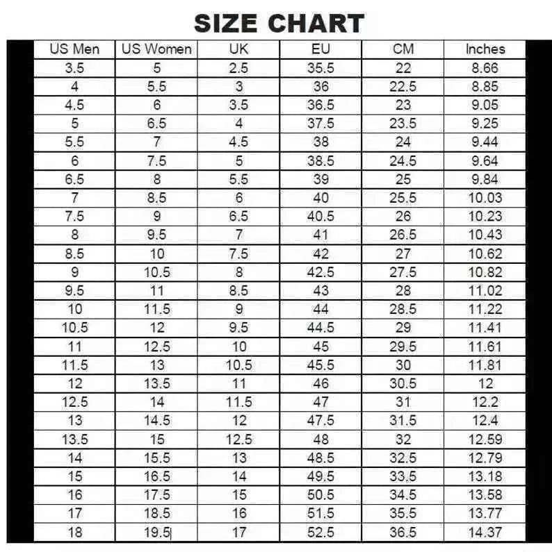 Nike boxing shoe size chart converting US men's, US women's, UK, EU, cm and inch sizes