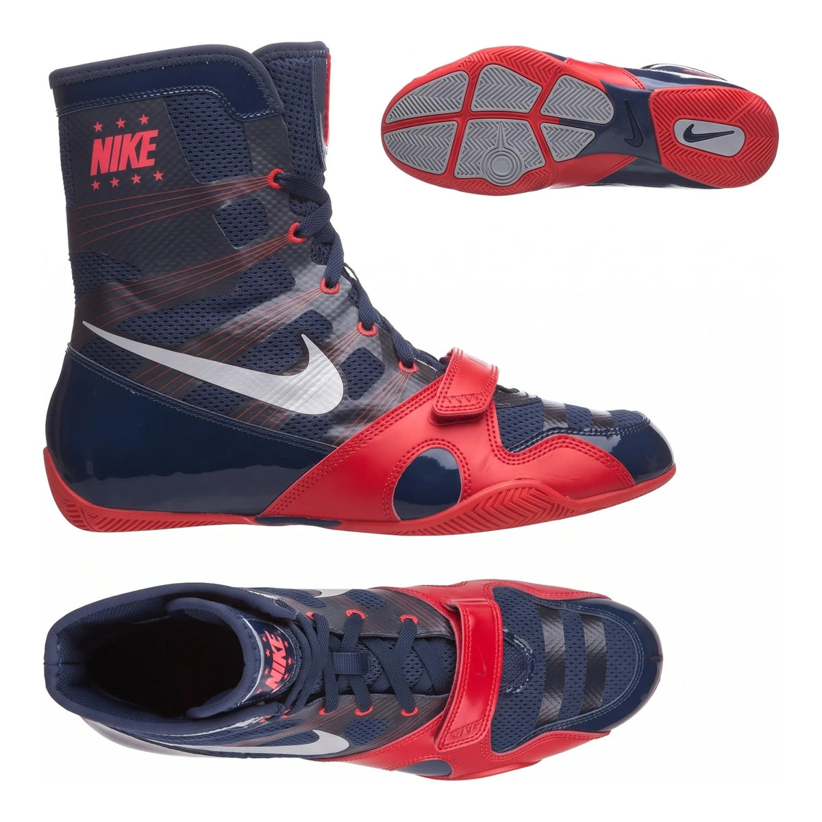 Nike HyperKO 1 red and blue boxing shoes, detail view