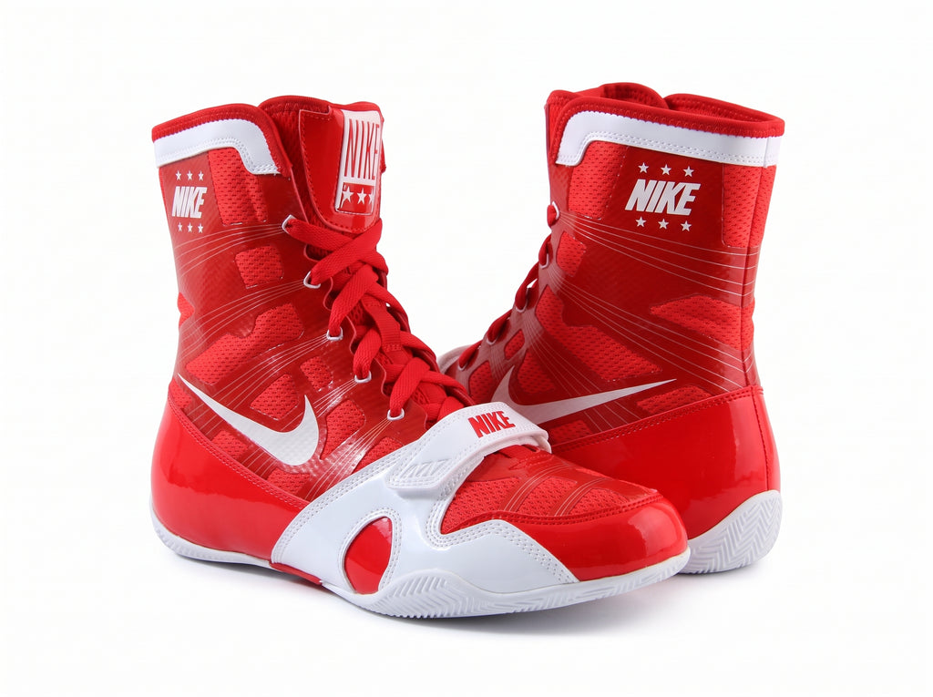 Nike HyperKO 1 boxing shoes in Red and White, high-top lace-up competition boxing shoe