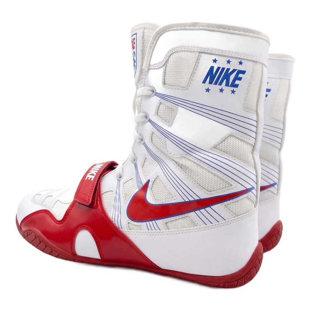 Close-up of Nike HyperKO 1 White/Red lace-up closure and boxing-specific outsole
