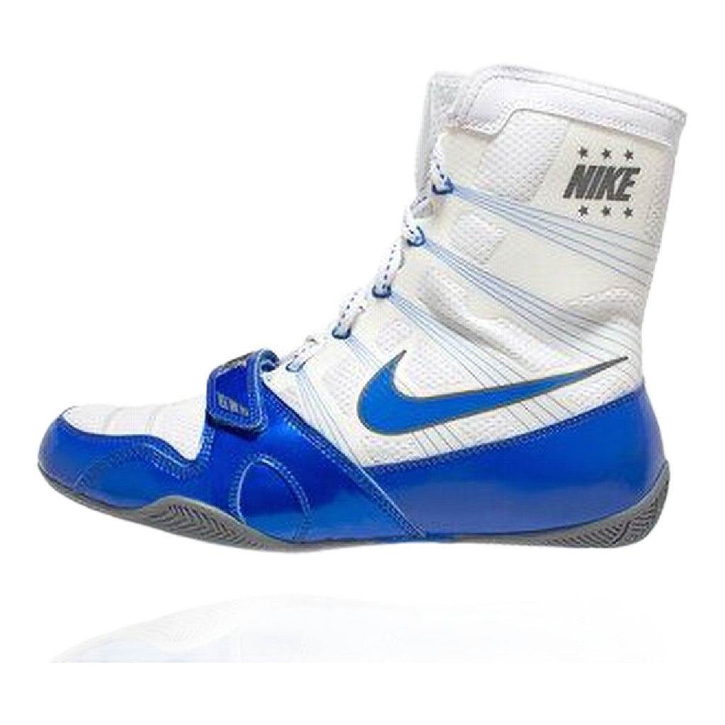 Nike HyperKO 1 boxing shoes in White and Royal Blue, high-top boxing shoe