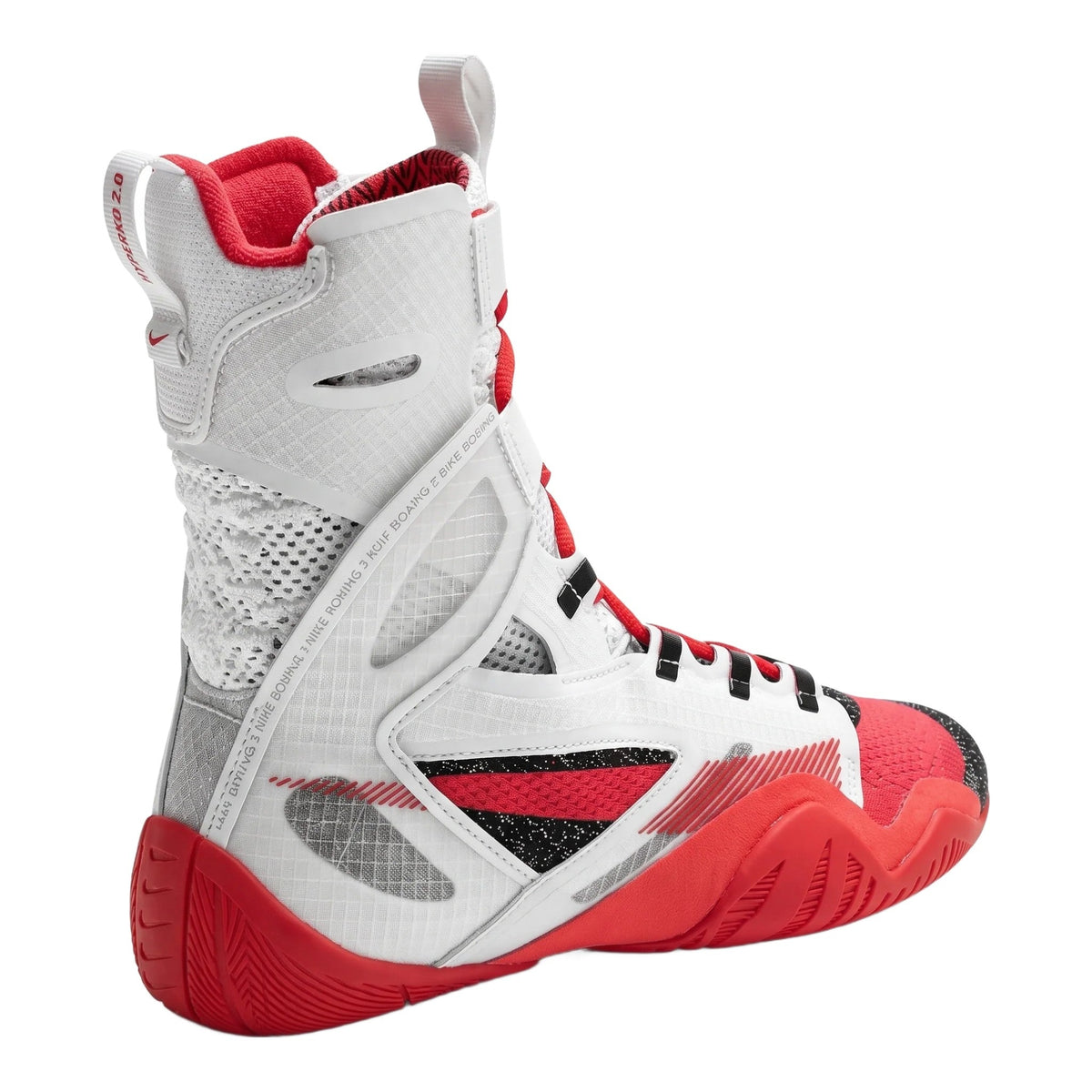 Nike HyperKO 2 White/Crimson boxing shoe pair, side angle