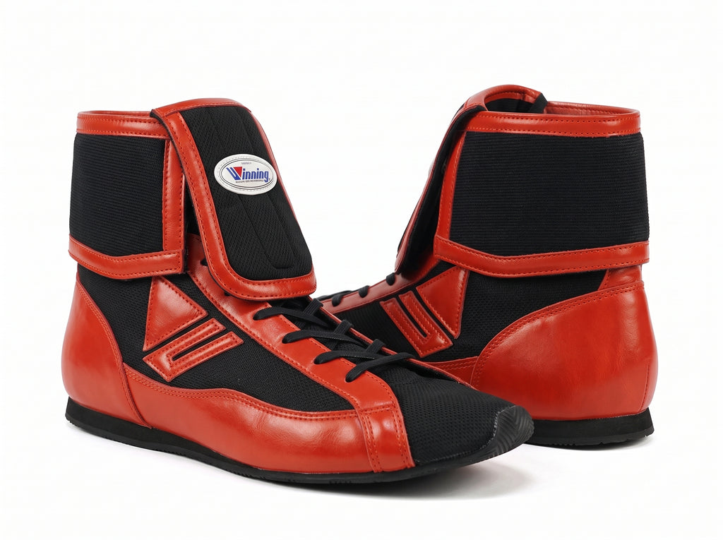 Winning Mid-Cut FOLD Type boxing shoes in Black and Red, Japanese fold-over boxing shoe