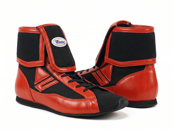 Winning Mid-Cut FOLD Type boxing shoes in Black and Red, Japanese fold-over boxing shoe