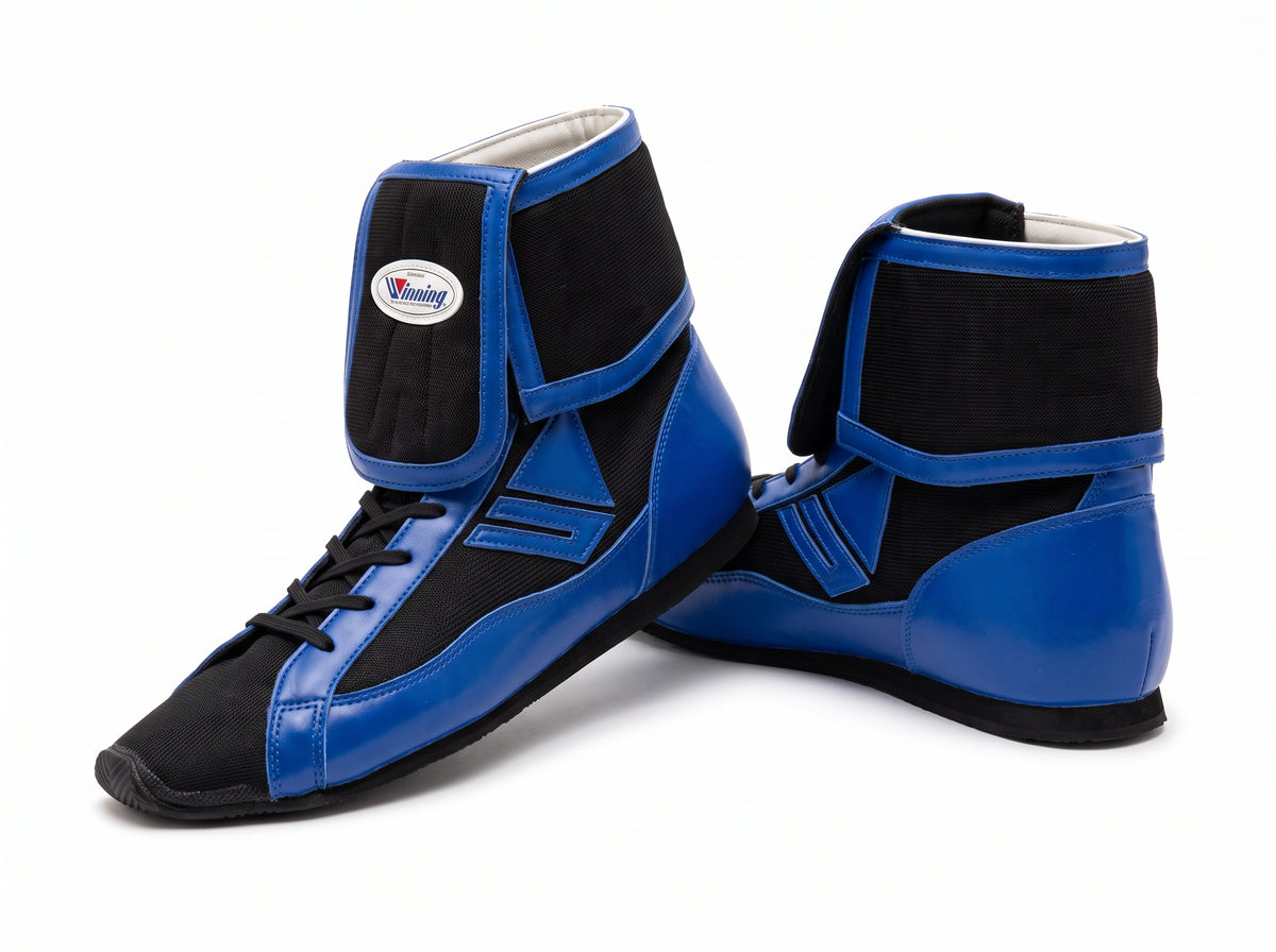 Winning RS-003 mid-cut boxing shoes in Blue, Japanese lace-up boxing shoe